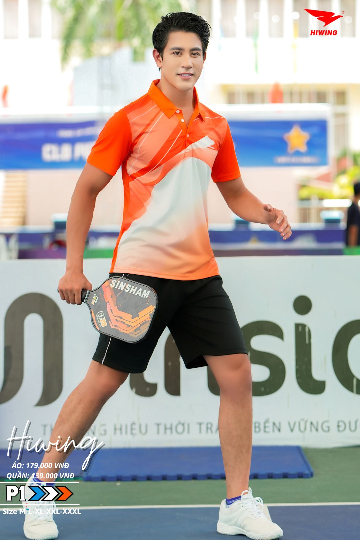 Áo cầu lông Pickleball tenis Nam Hiwing P1 Màu cam